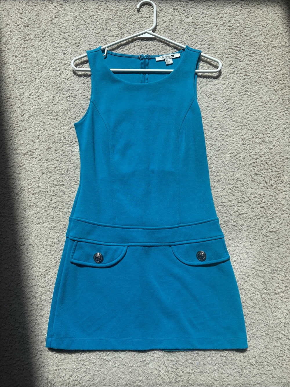 Forever 21 Teal Sleeveless Shift Dress with Front Pocket Flaps XS